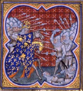 Сражение при Мон-ан-Певеле: Король Филипп сражается с фламандцами. (из рукописи XIV века)